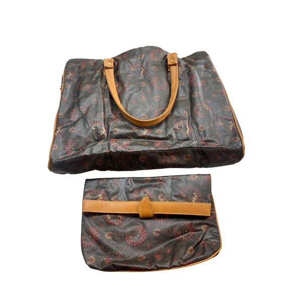 Vintage Avon Paisley Print Tote Bag & Matching Clutch With Tan Faux Leather Acce - Picture 1 of 10